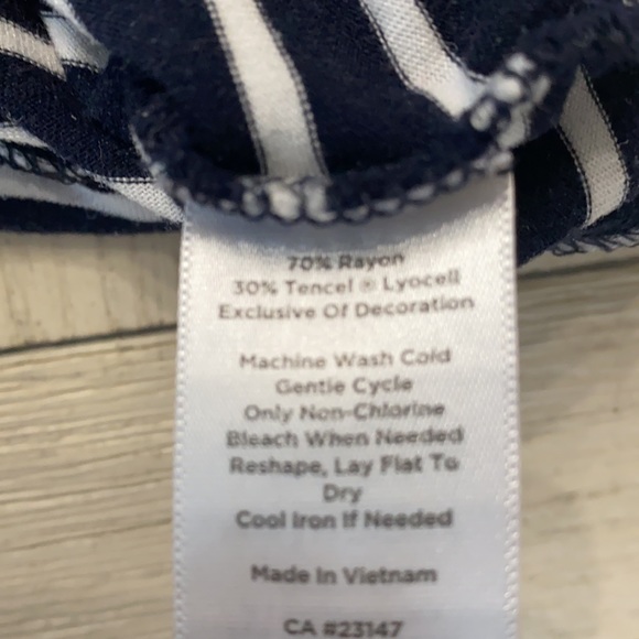 Talbots Navy & white striped 3/4 length sleeve top - Picture 5 of 5